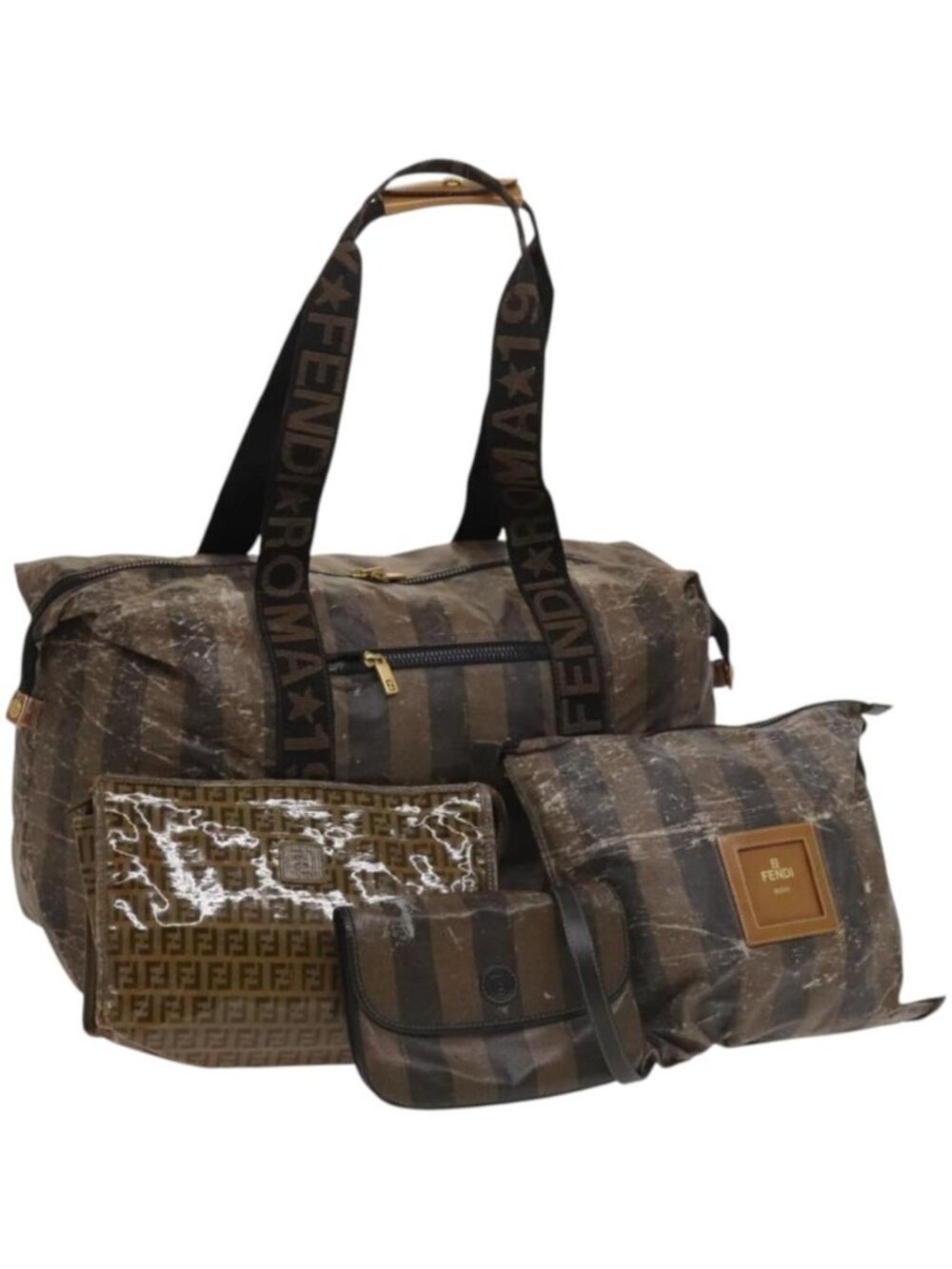 FENDI Pecan Bag Enamel PVC 3 Set Brown Black